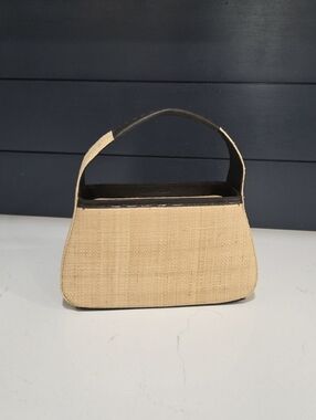 Cole Haan Woven Straw Top-Handle Bag in Natural With Strawberry Print Lining Y2k